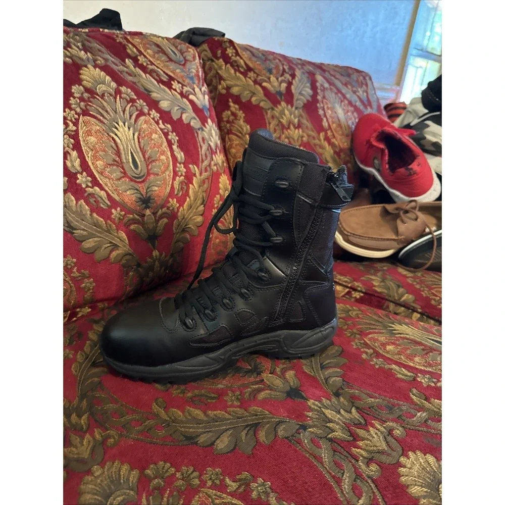 Reebok Rapid Response RB 8'' Waterproof Stealth Boot w/Side Zipper Size 8 W Mens